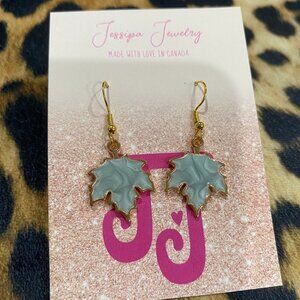 Blue Leaf Gold Earrings